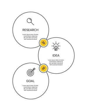 Simgeli ve 3 basamaklı dikey bilgi tasarımı. İnce çizgi. Bilgi işlem iş konsepti. Bilgi grafikleri, akış grafikleri, sunumlar, mobil web siteleri, yazdırılmış materyaller için kullanılabilir