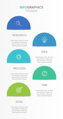 Simgeli ve 5 basamaklı dikey bilgi tasarımı. İnce çizgi. Bilgi işlem iş konsepti. Bilgi grafikleri, akış grafikleri, sunumlar, mobil web siteleri, yazdırılmış materyaller için kullanılabilir