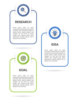 Simgeli ve 3 basamaklı dikey bilgi tasarımı. İnce çizgi. Bilgi işlem iş konsepti. Bilgi grafikleri, akış grafikleri, sunumlar, mobil web siteleri, yazdırılmış materyaller için kullanılabilir