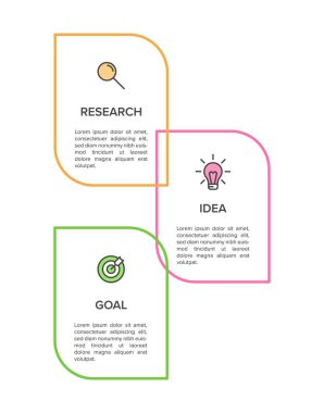 Simgeli ve 3 basamaklı dikey bilgi tasarımı. İnce çizgi. Bilgi işlem iş konsepti. Bilgi grafikleri, akış grafikleri, sunumlar, mobil web siteleri, yazdırılmış materyaller için kullanılabilir