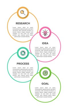 Simgeli ve 4 seçenekli dikey bilgi tasarımı. İnce çizgi. Bilgi işlem iş konsepti. Bilgi grafikleri, akış grafikleri, sunumlar, mobil web siteleri, yazdırılmış materyaller için kullanılabilir