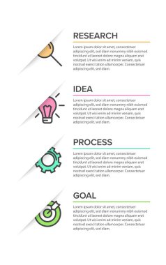 Simgeli ve 4 seçenekli dikey bilgi tasarımı. İnce çizgi. Bilgi işlem iş konsepti. Bilgi grafikleri, akış grafikleri, sunumlar, mobil web siteleri, yazdırılmış materyaller için kullanılabilir