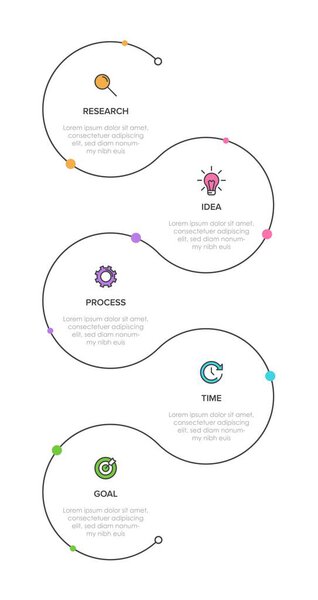 Вертикальный инфографический дизайн с иконками и 5 вариантами или шагами. Тонкая линия. Инфографика бизнес-концепция. Может использоваться для инфо-графики, схем, презентаций, мобильных веб-сайтов, печатных материалов