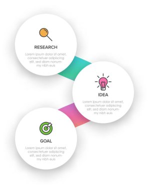 Simgeli ve 3 basamaklı dikey bilgi tasarımı. İnce çizgi. Bilgi işlem iş konsepti. Bilgi grafikleri, akış grafikleri, sunumlar, mobil web siteleri, yazdırılmış materyaller için kullanılabilir