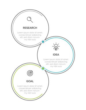 Simgeli ve 3 basamaklı dikey bilgi tasarımı. İnce çizgi. Bilgi işlem iş konsepti. Bilgi grafikleri, akış grafikleri, sunumlar, mobil web siteleri, yazdırılmış materyaller için kullanılabilir