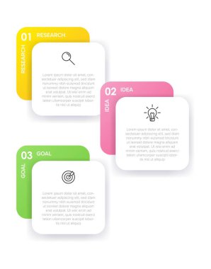 Simgeli ve 3 basamaklı dikey bilgi tasarımı. İnce çizgi. Bilgi işlem iş konsepti. Bilgi grafikleri, akış grafikleri, sunumlar, mobil web siteleri, yazdırılmış materyaller için kullanılabilir