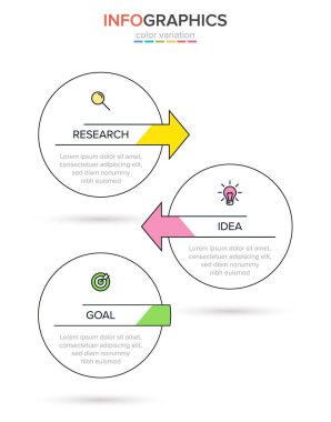 Simgeli ve 3 basamaklı dikey bilgi tasarımı. İnce çizgi. Bilgi işlem iş konsepti. Bilgi grafikleri, akış grafikleri, sunumlar, mobil web siteleri, yazdırılmış materyaller için kullanılabilir