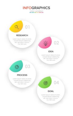 Simgeli ve 4 seçenekli dikey bilgi tasarımı. İnce çizgi. Bilgi işlem iş konsepti. Bilgi grafikleri, akış grafikleri, sunumlar, mobil web siteleri, yazdırılmış materyaller için kullanılabilir