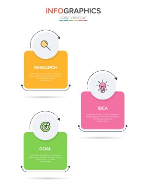 Simgeli ve 3 basamaklı dikey bilgi tasarımı. İnce çizgi. Bilgi işlem iş konsepti. Bilgi grafikleri, akış grafikleri, sunumlar, mobil web siteleri, yazdırılmış materyaller için kullanılabilir