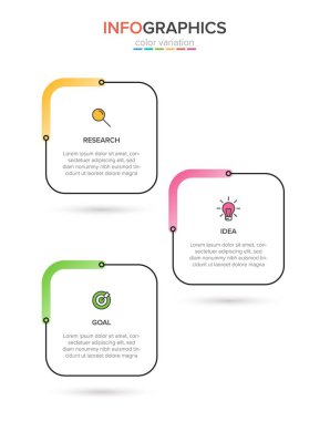 Simgeli ve 3 basamaklı dikey bilgi tasarımı. İnce çizgi. Bilgi işlem iş konsepti. Bilgi grafikleri, akış grafikleri, sunumlar, mobil web siteleri, yazdırılmış materyaller için kullanılabilir