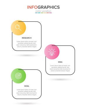 Simgeli ve 3 basamaklı dikey bilgi tasarımı. İnce çizgi. Bilgi işlem iş konsepti. Bilgi grafikleri, akış grafikleri, sunumlar, mobil web siteleri, yazdırılmış materyaller için kullanılabilir