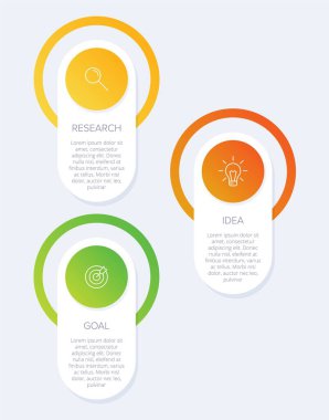 Simgeli ve 3 basamaklı dikey bilgi tasarımı. İnce çizgi. Bilgi işlem iş konsepti. Bilgi grafikleri, akış grafikleri, sunumlar, mobil web siteleri, yazdırılmış materyaller için kullanılabilir