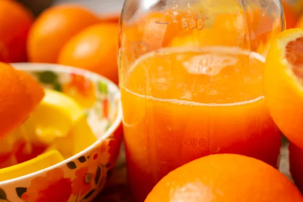 Closeup View Mason Jar Cara Cara Orange Juice — Stock Photo, Image