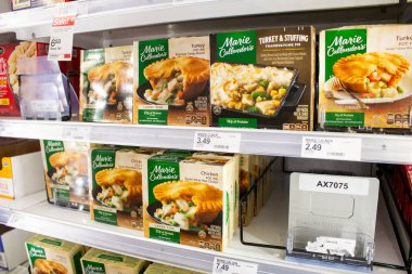 Los Angeles, California, United States - 03-18-2021: A view of several packages of Marie Callender's frozen pies, on display at a local grocery store.