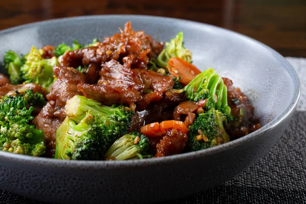 View Bowl Chinese Beef Broccoli Restaurant Kitchen Setting — Foto de Stock