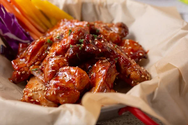 View Plate Spicy Asian Glazed Sauce Chicken Wings — Stockfoto