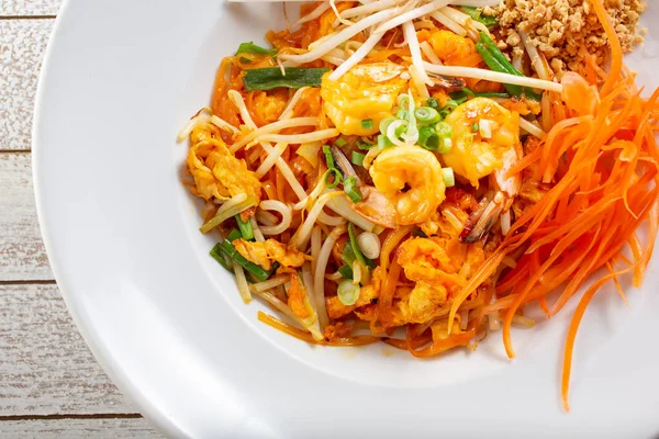 Top View Plate Shrimp Pad Thai — Stock Photo, Image