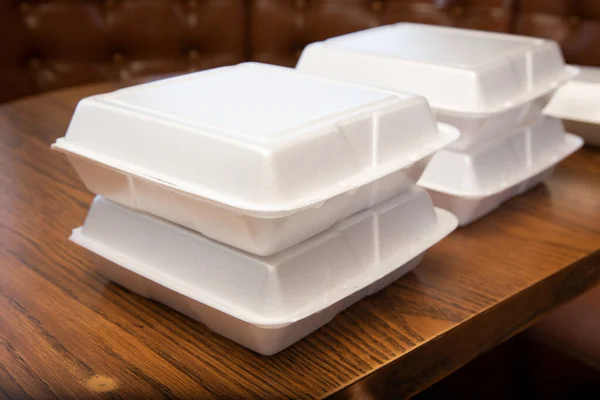 View Stacks Styrofoam Takeout Boxes Restaurant Table — Stock Photo, Image
