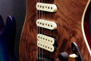 Anaheim, California, ABD - 01-19-2020: Ibanez elektro gitarının DiMarzio pikaplarının yakın çekim görüntüsü.