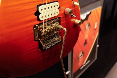 Anaheim, California, ABD - 01-19-2020: Ibanez gitarının bir Humbucker pikabının yakın çekim görüntüsü.