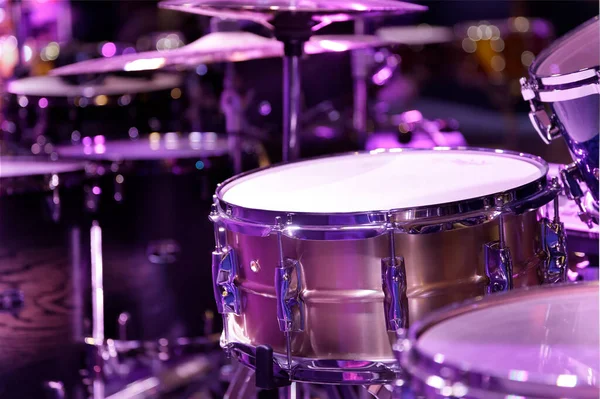 View Several Drum Sets Concert Stage Lighting Setting — Stock Photo, Image