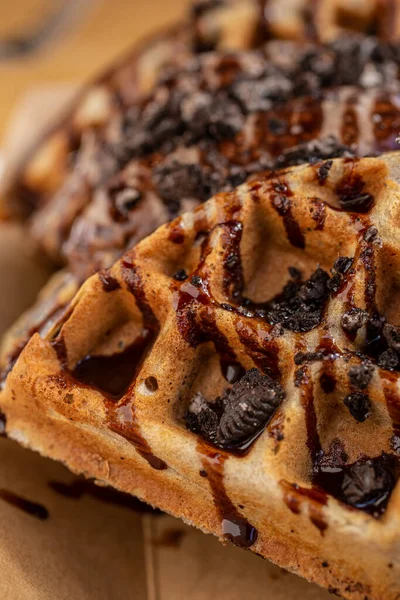 Closeup View Cookies Cream Chocolate Waffles — Stock Photo, Image