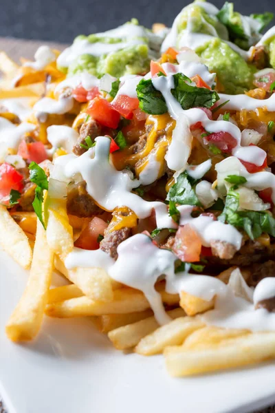 Closeup View Plate Carne Asada Fries — Stock Photo, Image