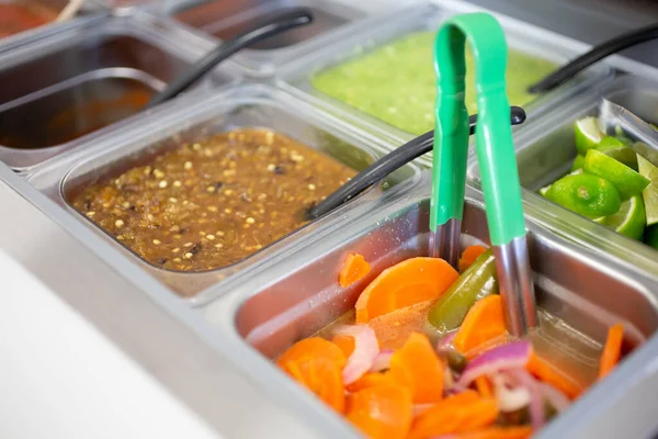 View Salsa Bar Local Mexican Restaurant — Stock Photo, Image