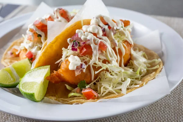 Una Vista Plato Tacos Pescado — Foto de Stock