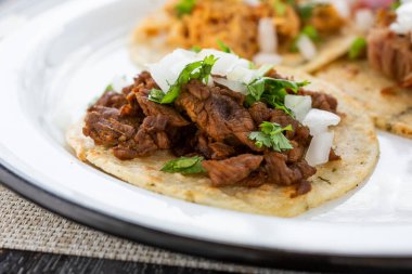 Carne asada taco 'nun yakın çekim görüntüsü..