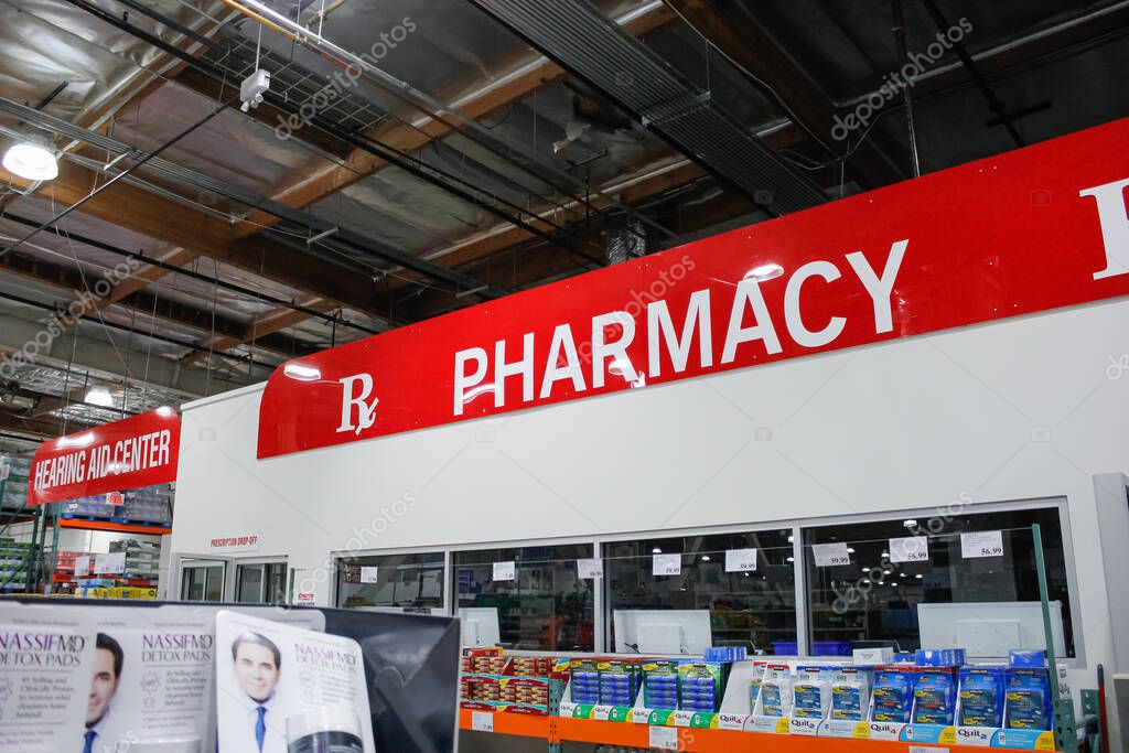 Alhambra, California/United States - 02/19/2020: A view of the pharmacy department at a local Costco.
