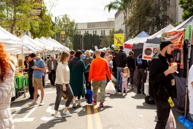 Beverly Hills, California/United States - 02/23/2020: A view of a crowd walking around the Beverly Hills Farmers Market.