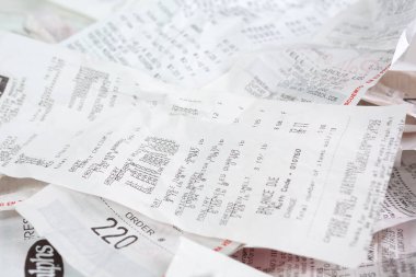 Los Angeles, California/United States - 02/06/2020: A view of a background of several retail receipts.