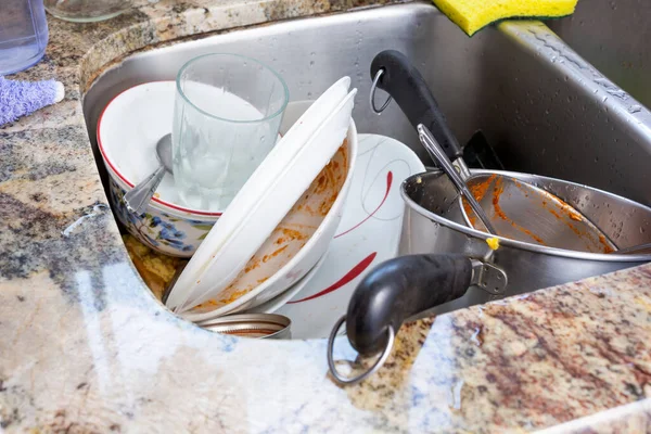 View Sink Full Dirty Dishes Kitchen Setting — Stockfoto