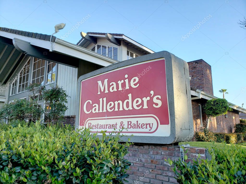 West Covina, California, United States - 03-16-2020: A store front sign for the restaurant chain known as Marie Callender's Restaurant and Bakery.
