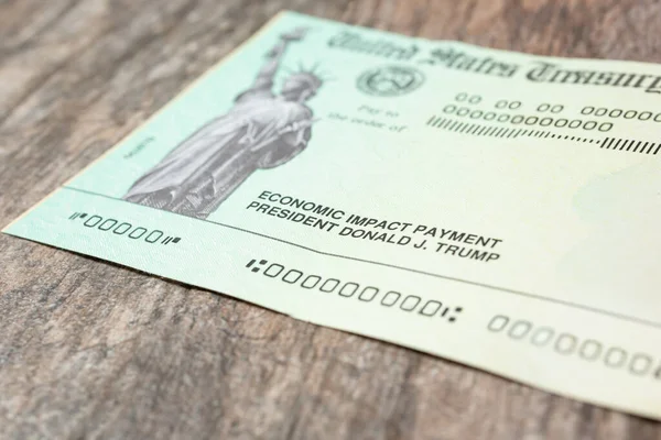 Los Angeles, California, United States - 05-07-2020: A closeup view of a United States Treasury stimulus check, received by American citizens during the Covid-19 crisis.