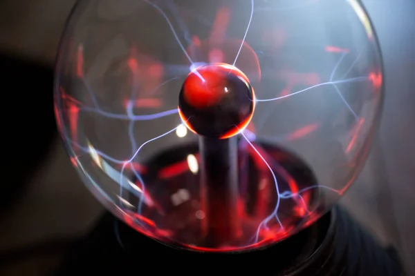 View Glowing Electricity Emitted Plasma Ball Lamp Background —  Fotos de Stock