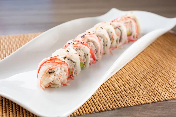 View Imitation Crab Roll Sushi Plate — Stock fotografie