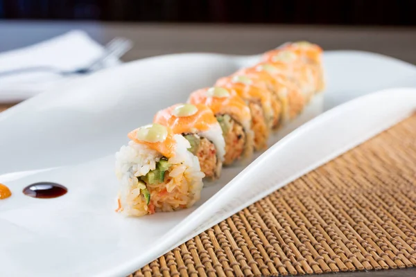 View Orange Dragon Roll Sushi Plate — Stock fotografie