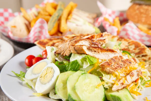 Closeup View Chicken Salad Other Lunch Entrees — Foto Stock