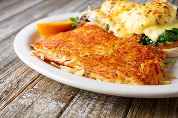 View Side Portion Shredded Hash Browns Part Breakfast Entree — Stock Photo, Image