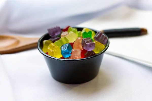 Closeup View Small Cup Tiny Gummy Bears —  Fotos de Stock