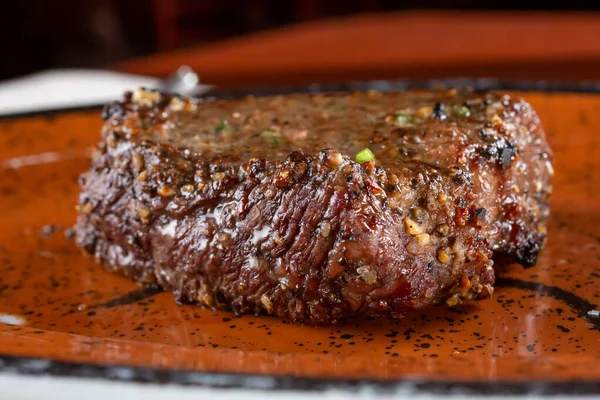 Closeup View Top Sirloin Steak Plate — Stock Photo, Image