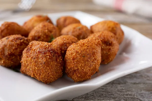 Closeup View Plate Deep Fried Hush Puppies —  Fotos de Stock