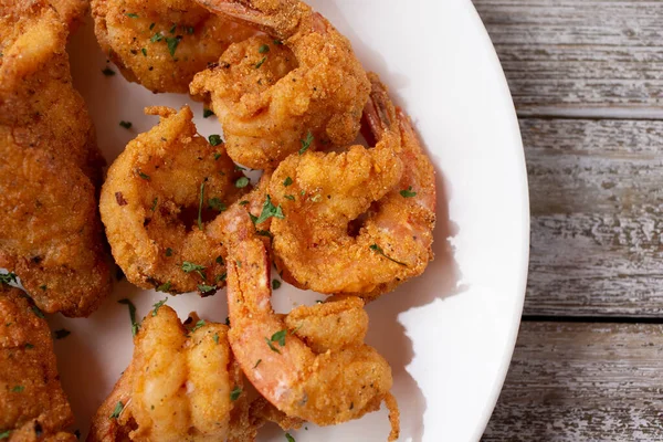 Top View Plate Deep Fried Shrimp Deep Fried Fish — Photo