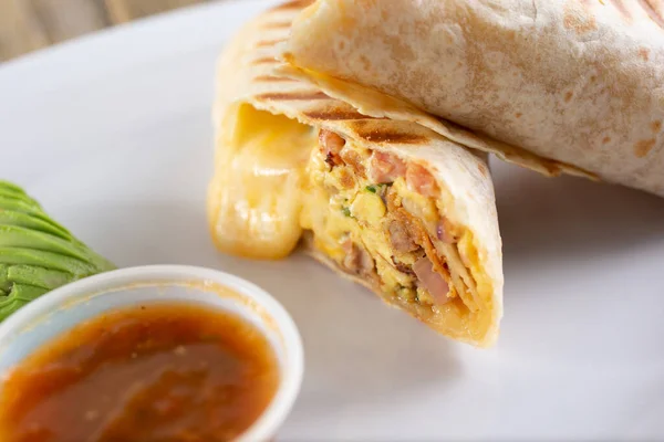 Closeup View Panini Pressed Breakfast Burrito —  Fotos de Stock