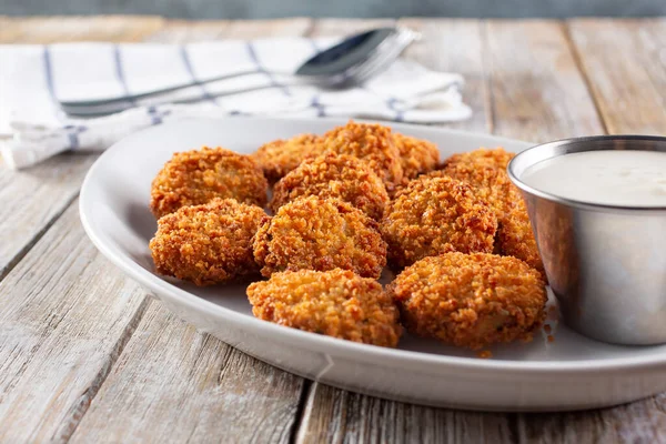 View Plate Deep Fried Ravioli Pickles Cup Ranch Dressing —  Fotos de Stock