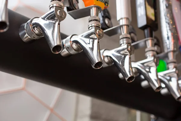 Closeup View Several Spout Portion Beer Taps Restaurant Bar Brewery — ストック写真