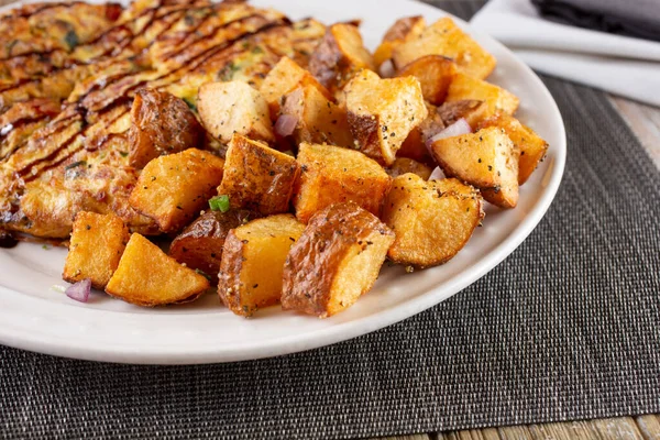 View Side Roasted Potatoes Plate Breakfast Frittata — Stock Photo, Image