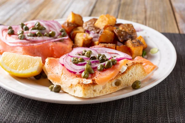 View Plate Open Sandwich Lox Ciabatta — Stock Photo, Image